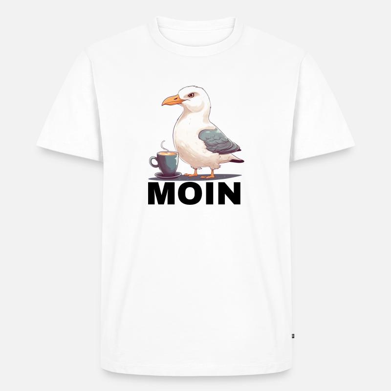 MOIN - Möwe mit Kaffee - Männer Premium Bio T-Shirt - Weiß