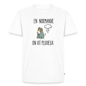 en normandie on vit pluvieux - T-shirt Premium bio Homme - blanc - Devant - Nico (187cm)