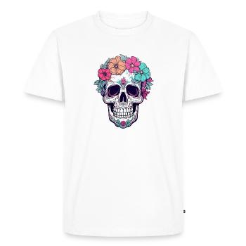 Human Skull & Flowers 31 - Men's Premium Organic T-Shirt - white - Front - Nico (187cm)