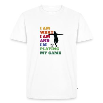 L’amour du football. Football Mon jeu. - T-shirt Premium bio Homme - blanc - Devant - Nico (187cm)