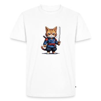 Chat samouraï Pixel Art - T-shirt Premium bio Homme - blanc - Devant - Nico (187cm)