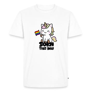 Little unicorn with rainbow flag "Born this Way - Men's Premium Organic T-Shirt - white - Front - Nico (187cm)
