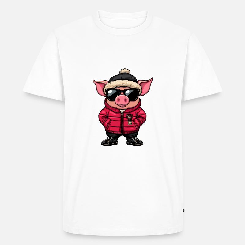 Schwein Winter Comic - Männer Premium Bio T-Shirt - Weiß