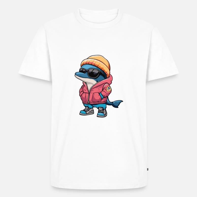 Delfin Winter Comic - Männer Premium Bio T-Shirt - Weiß