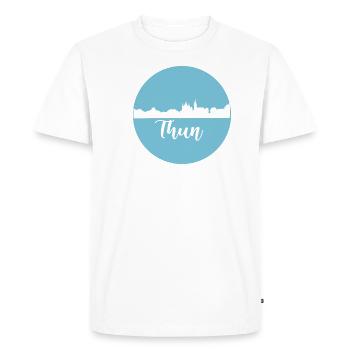 thun,skyline,graffiti, coupe à ciseaux,bleu,suisse - T-shirt Premium bio Homme - blanc - Devant - Nico (187cm)