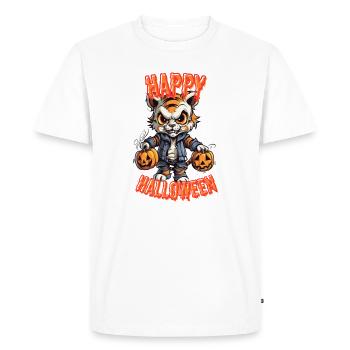 Tigre effrayant avec des citrouilles d’Halloween - T-shirt Premium bio Homme - blanc - Devant - Nico (187cm)