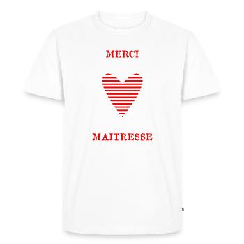 MERCI. MAÎTRESSE. COEUR. MAÎTRE. MERCI MAÎTRESSE. - T-shirt Premium bio Homme - blanc - Devant - Nico (187cm)