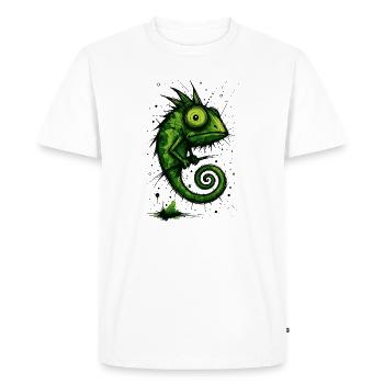 Drôle de caméléon avec de grands yeux – splash - T-shirt Premium bio Homme - blanc - Devant - Nico (187cm)
