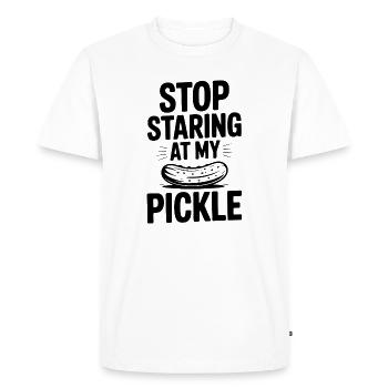 Arrête de fixer mon cornichon ! - T-shirt Premium bio Homme - blanc - Devant - Nico (187cm)