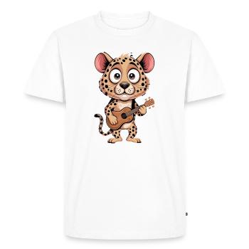 Léopard mignon avec musique de dessin animé à la guitare - T-shirt Premium bio Homme - blanc - Devant - Nico (187cm)
