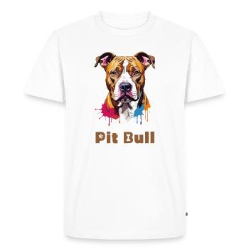 Portrait de pitbull avec éclaboussures de peinture - T-shirt Premium bio Homme - blanc - Devant - Nico (187cm)