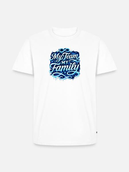 Mon équipe, ma famille Script néon - T-shirt Premium bio Homme - blanc