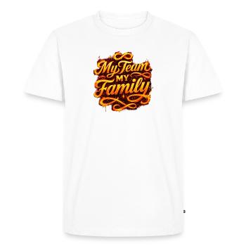 Team spirit in flame look, Team Family - Men's Premium Organic T-Shirt - white - Front - Nico (187cm)