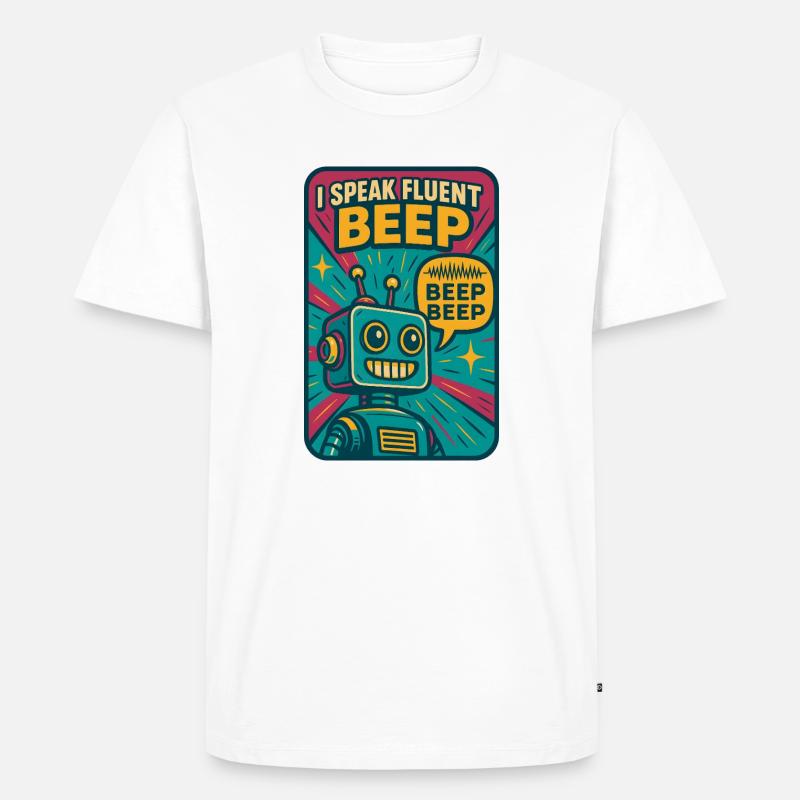 Fließend Beep | Roboter Sci-Fi Nerd - Männer Premium Bio T-Shirt - Weiß