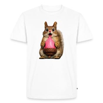 Clin d’œil Écureuil Gland Rose - T-shirt Premium bio Homme - blanc - Devant - Nico (187cm)