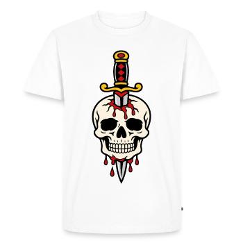 Skull pierced by tattoo style dagger - Men's Premium Organic T-Shirt - white - Front - Nico (187cm)