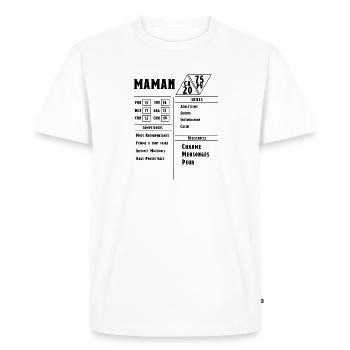 MAMAN Fiche Stats JDR RPG - T-shirt Premium bio Homme - blanc - Devant - Nico (187cm)