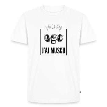 Je peux pas j’ai muscu - T-shirt Premium bio Homme - blanc - Devant - Nico (187cm)