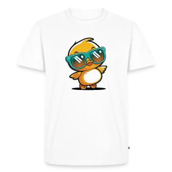 Kawaii Cute Happy Colorful Duck with Sunglasses - Men's Premium Organic T-Shirt - white - Front - Nico (187cm)