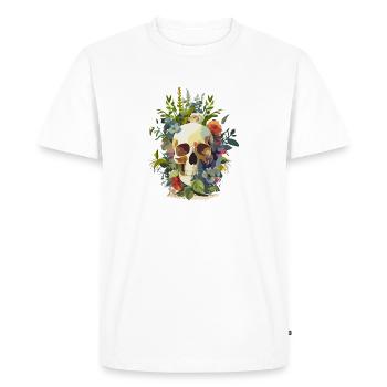 Human Skull & Flowers 12 - Men's Premium Organic T-Shirt - white - Front - Nico (187cm)
