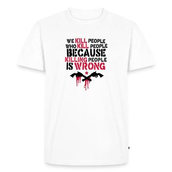 Anti War Slogan - Ukraine Russia Peace - Men's Premium Organic T-Shirt - white - Front - Nico (187cm)