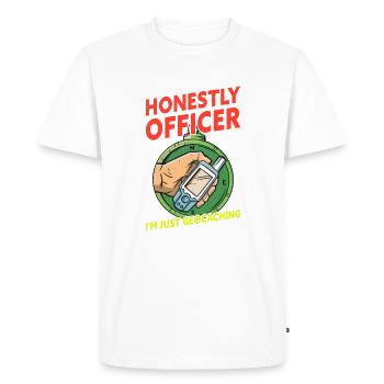 Honestly Officer I'm Just Geocaching Funny - Men's Premium Organic T-Shirt - white - Front - Nico (187cm)