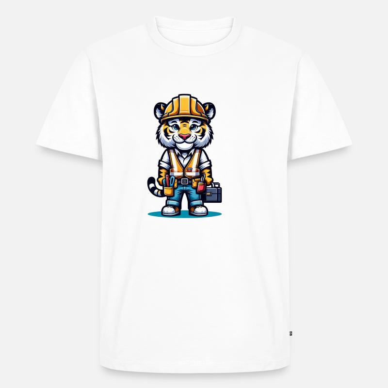 Cute Tiger Construction Worker - Männer Premium Bio T-Shirt - Weiß