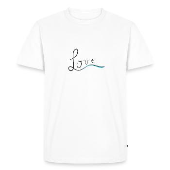 Love *Handdrawn* blue turqouise handwriting - T-shirt Premium bio Homme - blanc - Devant - Nico (187cm)