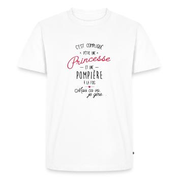 Princesse et pompière - pompier - T-shirt Premium bio Homme - blanc - Devant - Nico (187cm)