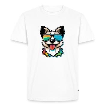 Kawaii Cute Happy Colorful Dog avec des lunettes de soleil - T-shirt Premium bio Homme - blanc - Devant - Nico (187cm)