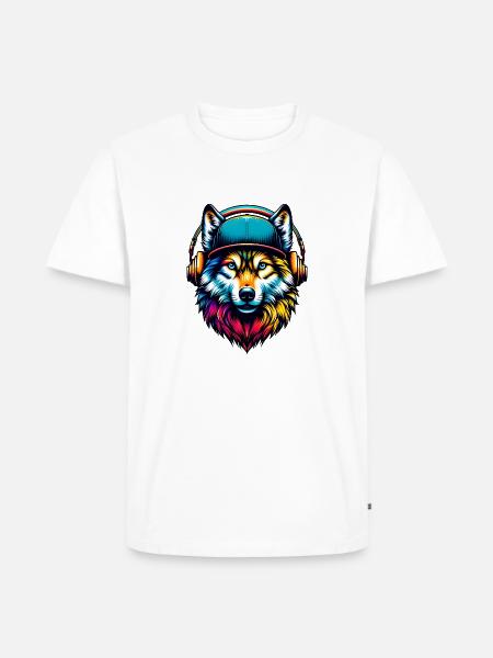 Farbenfroher urbaner Wolf - Männer Premium Bio T-Shirt - Weiß