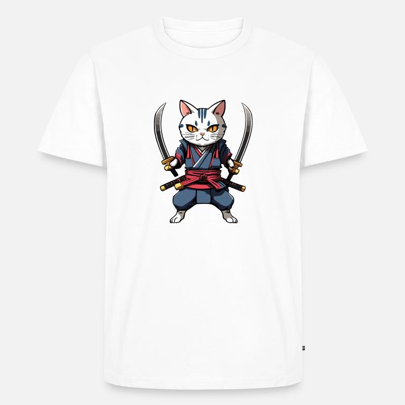 Samurai-Katze #33 - Männer Premium Bio T-Shirt - Weiß