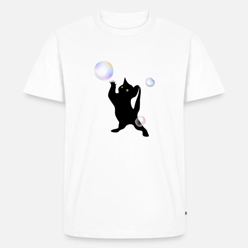 Katze entdeckt Blasen - Männer Premium Bio T-Shirt - Weiß