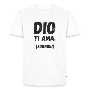 Dieu vous aime. Sourire! - T-shirt Premium bio Homme - blanc - Devant - Nico (187cm)