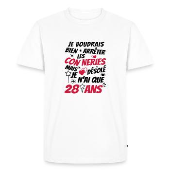 connerie 28 ans / cadeau 28 ans / jai 28 ans - T-shirt Premium bio Homme - blanc - Devant - Nico (187cm)