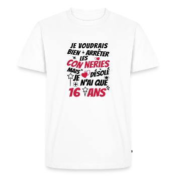 j'ai 16 ans / t-shirt anniversaire 16 ans - T-shirt Premium bio Homme - blanc - Devant - Nico (187cm)