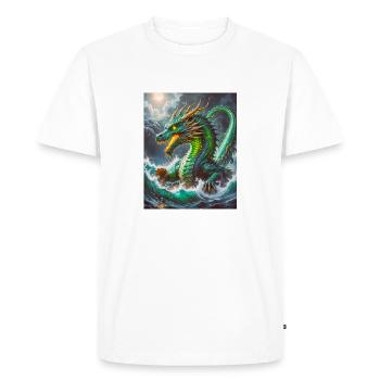 Ryujin : Dieu dragon de mer majestueux se levant de la tourmente - T-shirt Premium bio Homme - blanc - Devant - Nico (187cm)