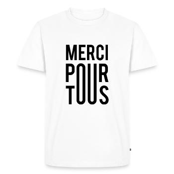 Merci pour tous t-shirt - T-shirt Premium bio Homme - blanc - Devant - Nico (187cm)