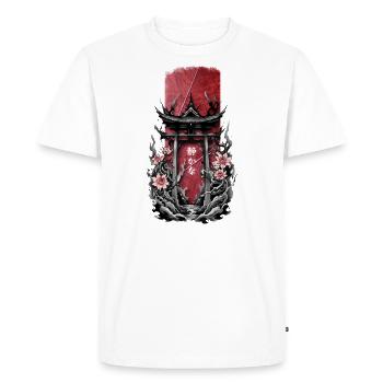 Fleurs tranquilles : Porte du sanctuaire japonais avec flore - T-shirt Premium bio Homme - blanc - Devant - Nico (187cm)