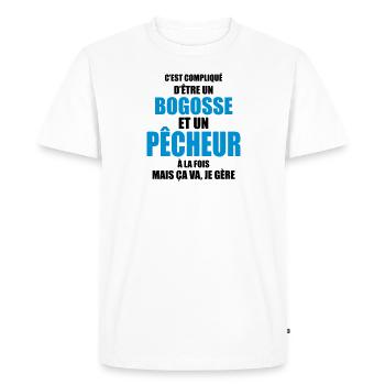c'est compliqué d'être un bogosse et un pêcheur - T-shirt Premium bio Homme - blanc - Devant - Nico (187cm)