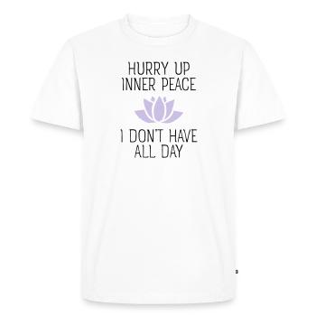 Hurry Up Inner Peace - Yoga Yogi Meditation Lotus - Men's Premium Organic T-Shirt - white - Front - Nico (187cm)