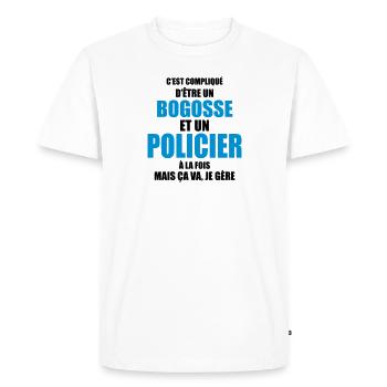 c'est compliqué d'être un bogosse et un policier - T-shirt Premium bio Homme - blanc - Devant - Nico (187cm)