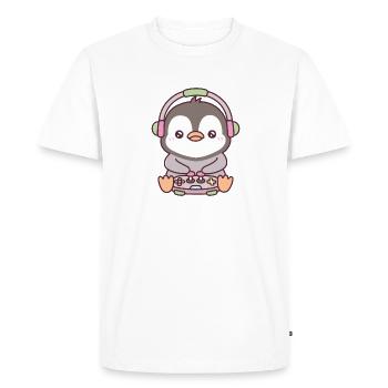 Mignon petit pingouin Gamer jouant à des jeux vidéo - T-shirt Premium bio Homme - blanc - Devant - Nico (187cm)