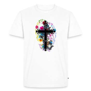 Fleurs Fleurs Croix Jésus Dieu Croix Flore - T-shirt Premium bio Homme - blanc - Devant - Nico (187cm)