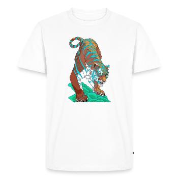 Turquoise Blue Tiger on Rock - Men's Premium Organic T-Shirt - white - Front - Nico (187cm)
