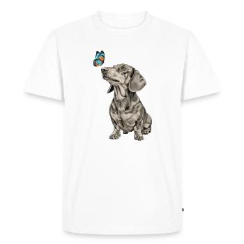Teckel avec motif papillon Éventails de chien Vintage - T-shirt Premium bio Homme - blanc - Devant - Nico (187cm)