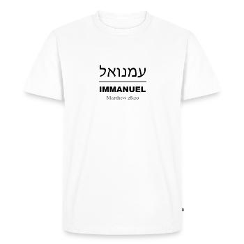 Conception chrétienne Emmanuel Dieu est avec nous Matthieu - T-shirt Premium bio Homme - blanc - Devant - Nico (187cm)