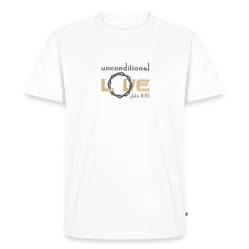 Christian Design Unconditional Love Bible Verse - Men's Premium Organic T-Shirt - white - Front - Nico (187cm)