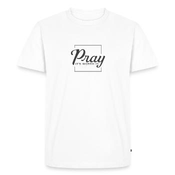 Christian Design Pray, ça vaut le coup. - T-shirt Premium bio Homme - blanc - Devant - Nico (187cm)
