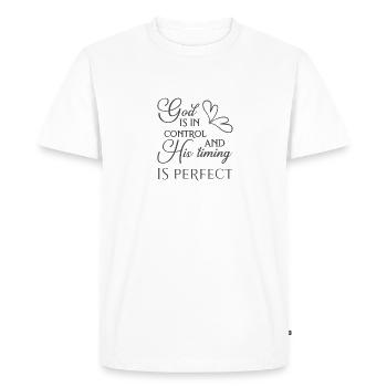 Le dessein chrétien Dieu est en contrôle et Son Timing - T-shirt Premium bio Homme - blanc - Devant - Nico (187cm)